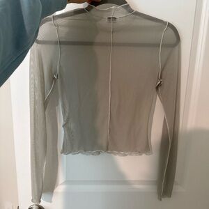 Semi-Sheer Long Sleeve Crop Top in Taupe